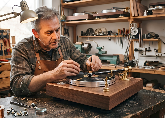 Platine vinyle en train de jouer